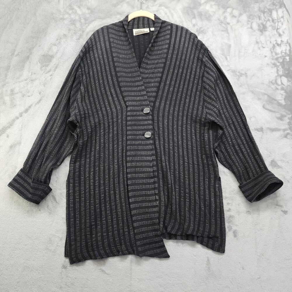Vintage 90s Nubia's Collection Jacket Womens Size M Black Gray Striped Lagenlook